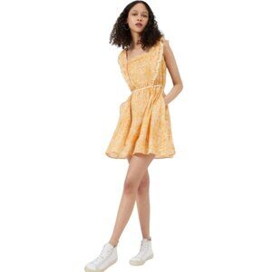 French‎ Connection Adena Square Neck Pintuck Dress in Yellow Oak Buff Size 4